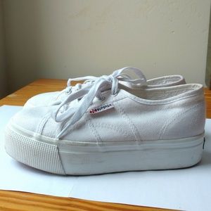 Superga White Platform Canvas Sneakers Fit like 7